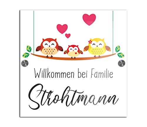 Türschild Namensschild für die Haustür 22x22 cm mit UV Druck und einem einzigartigem Design Eingangsschild Garten Familienschild Klingelschild Klingelplatte Funk-Klingel von CHRISCK design