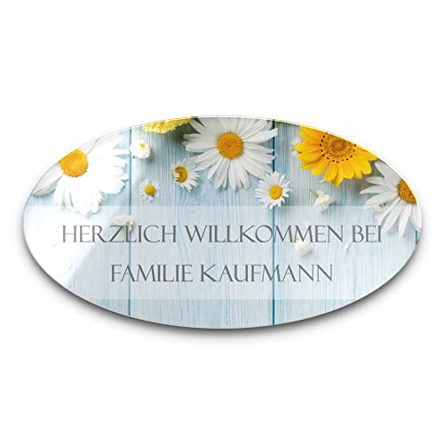 Türschild Namensschild für die Haustür ab 15x8 cm oval mit UV Druck und einem einzigartigem Design Eingangsschild Garten Familienschild Klingelschild Klingelplatte Funk-Klingel von CHRISCK design