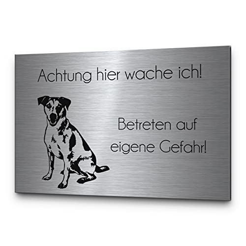Vorsicht Hund Achtung Hund Hundeschilder Hinweisschilder Edelstahl | Verschiedene Hunderassen zB Dackel Schäferhund Chihuahua | Robuste Gravur - kein Druck… (Festes Design, Jack Russell) von CHRISCK design