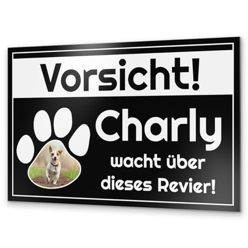 Vorsicht Hund Schild mit eigenem Foto - Warnung vor dem Hund Schilder - Achtung Hund Schild wetterfest - Hundeschild Warnung Warnschild - Hundeschilder personalisiert (Alu Dibond) (Design D6) von CHRISCK design