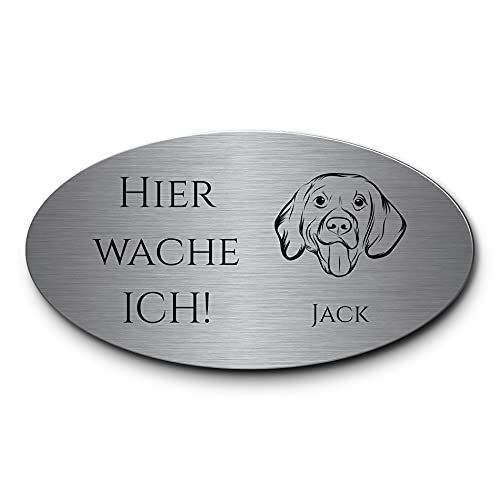 Warnung vor dem Hund Schild personalisierbar Beagle Vorsicht Hund Hier wache ich | Gravur auf Edelstahl oval 15x8 | Hinweisschild Langlebig wetterfest für draußen Hundezubehör von CHRISCK design