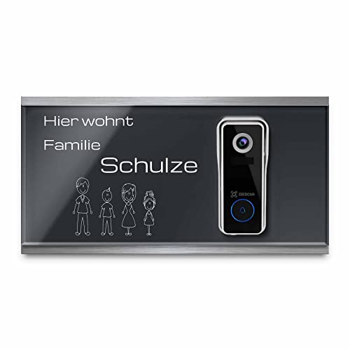 Witterungsbeständiges Klingelschild für Cococam Video Türklingel - personalisiertes Türschild Namensschild aus Edelstahl und Acrylglas | hochwertiges Funkklingel Zubehör von CHRISCK design
