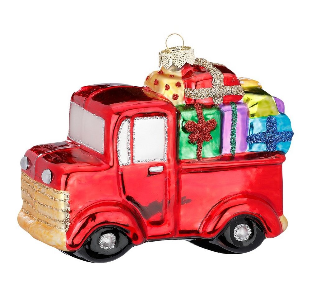 MAGIC by Inge Christbaumschmuck, Christbaumschmuck Glas LKW Transporter mit Geschenken 12cm rot von MAGIC by Inge