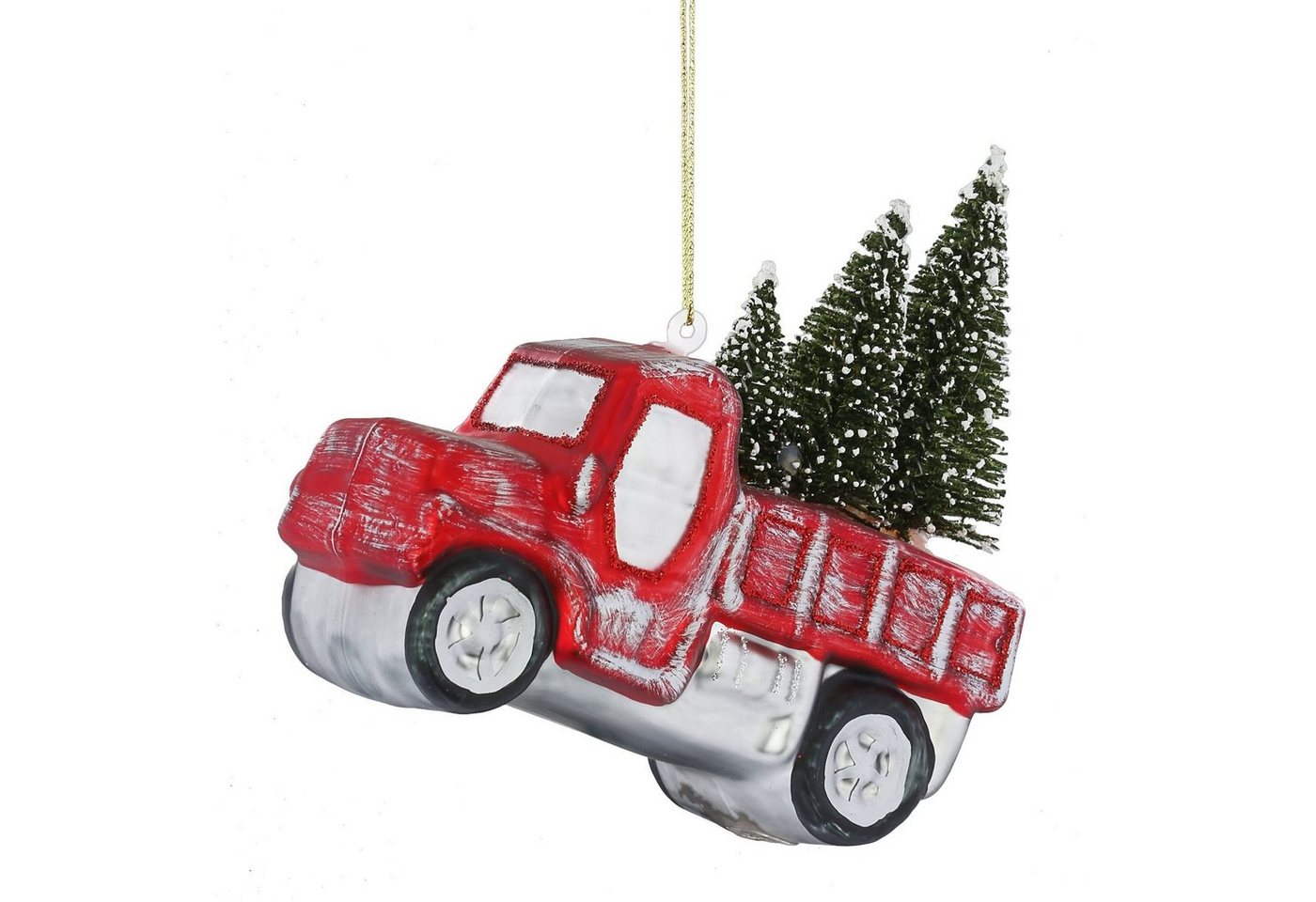 MAGIC by Inge Christbaumschmuck, Christbaumschmuck Glas LKW Transporter mit Tannen 11.5cm rot von MAGIC by Inge