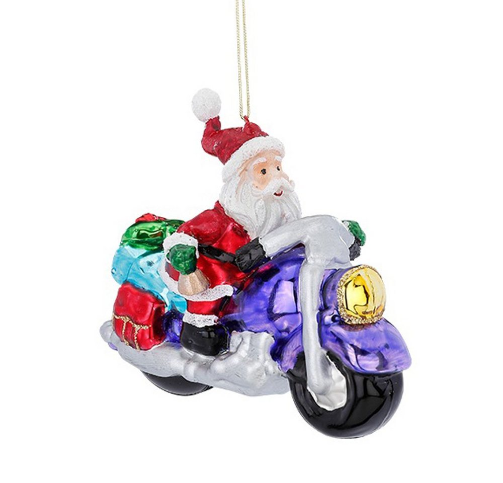 MAGIC by Inge Christbaumschmuck, Christbaumschmuck Glas Weihnachtsmann auf Motorrad 11.5cm rot / bunt von MAGIC by Inge