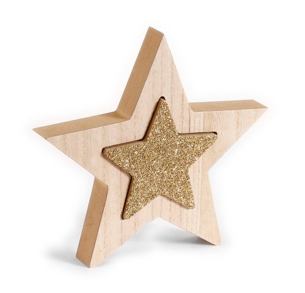 MAGIC by Inge Christbaumschmuck, Holzstern 2in1 Aufsteller 15cm / 20cm - natur / gold von MAGIC by Inge