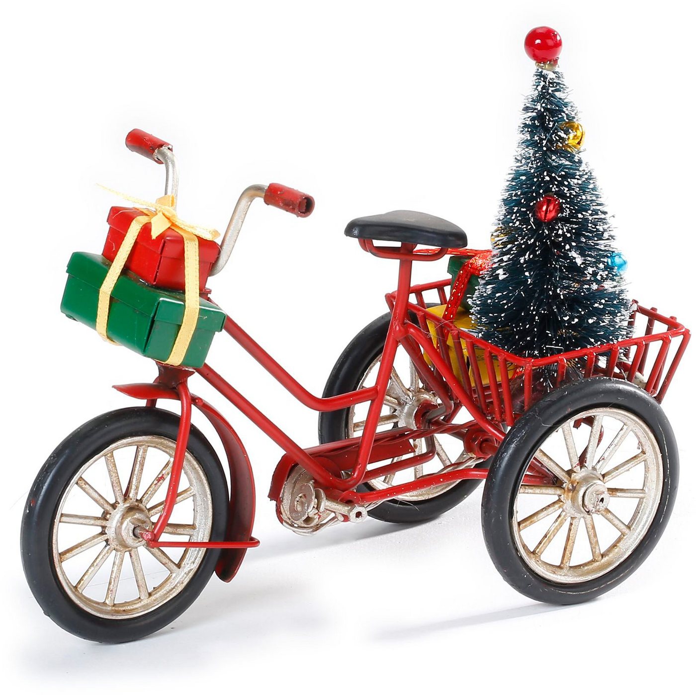 CHRISTMAS GOODS by Inge Weihnachtsfigur Dreirad mit Transportkorb, Weihnachtsdeko rot (1 St), Inkl. Weihnachtsbaum und Geschenken von CHRISTMAS GOODS by Inge