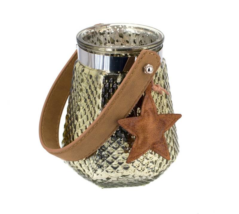 Kaemingk Windlicht, Windlicht Glas mit Henkel 13,5cm, Gold - Braun von Kaemingk