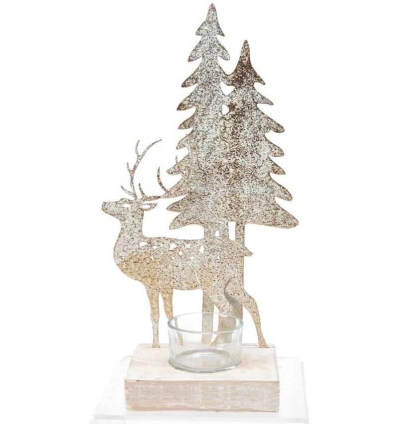 Decoris season decorations Windlicht, Windlicht Glas mit Hirsch und Tannenbaum 27 cm von Decoris season decorations