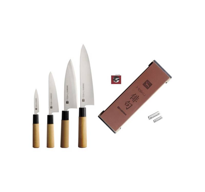 CHROMA Messer-Set Haiku Kochmesser Set 4 Messer + Schleifstein + Schleifhilfe (Spar-Set, 7-tlg) von CHROMA