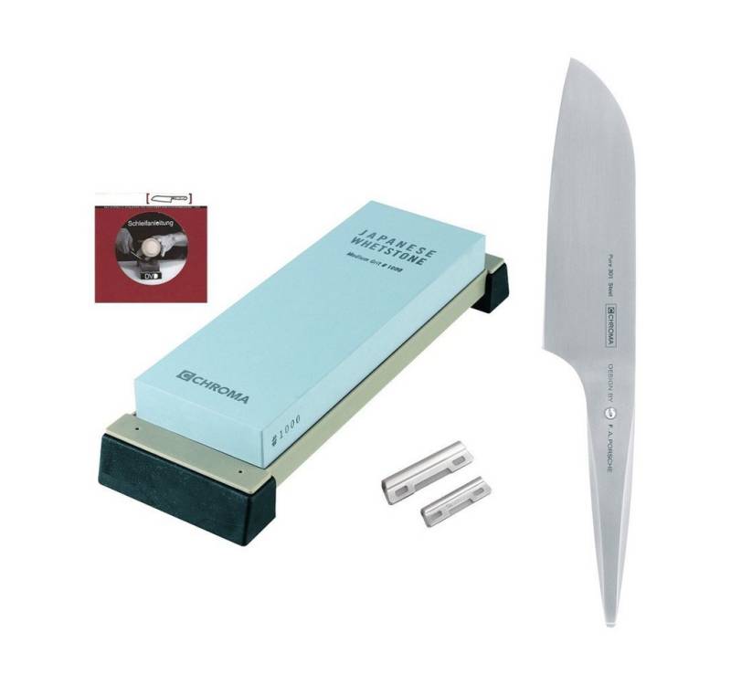 CHROMA Messer-Set type 301 Starter Set: Kochmesser + Schleifstein + Zubehör (Spar-Set, 4-tlg) von CHROMA