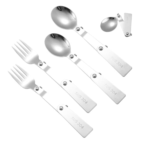 4 Stück Faltbares Geschirr, Faltbares Edelstahlgeschirr, Multifunktionsgeschirr, Tragbares Geschirrset, Outdoor-Reisegeschirr (2 Gabeln + 2 Löffel) von CHROMACRAFT