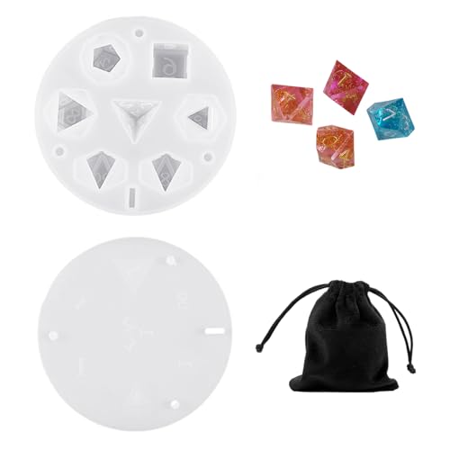 CHROMACRAFT 1 Stück Würfelform Und 1 Stück Beutel Mit Kordelzug, Polyedrische Würfel, Kreative Silikonform, DIY-Würfelzubehör von CHROMACRAFT