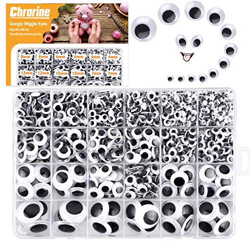 CHRORINE 1860 Stück Gemischte Farben Selbstklebende Wackelaugen,Augen zum Basteln Klein Größe für DIY Handwerk Machen(Schwarz und weiß) von CHRORINE