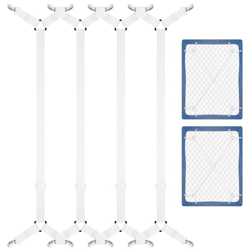 CHRORINE Bettlakenhalter, verstellbare Bettlakenbefestigungen, Clips halten Bettwäsche an Ort und Stelle, 4 Stück/Set, Weiß CHRORINE Bettlakenhalter, verstellbare Bettlakenbefestigungen, Clips halten Bettwäsche an Ort und Stelle, 4 Stück/Set, Weiß von CHRORINE