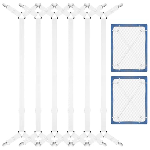CHRORINE Bettlakenhalter, verstellbare Bettlakenbefestigungen, Clips halten Bettwäsche an Ort und Stelle, 6 Stück/Set, Weiß von CHRORINE
