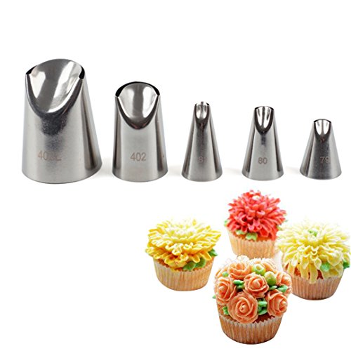 CHSEEO 5pcs Spritztüllen Set Garniertülle Icing Piping Spritzdüse Düse Tülle Kuchen-Dekoration Tipps Kochen Tools für Kuchen, Plätzchen, Cupcakes, Torten & Keksen #4 von CHSEEO
