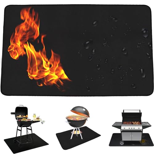 Feuerfeste Unterlage, Grillunterlage Bodenmatte, BBQ Grill Mat, Hitzebeständige Wiederverwendbar Antihaftbeschichtet Grillunterlage, Bodenschutzmatte für Terrasse, Balkon & Garten, 35 * 34cm von CHSEEO