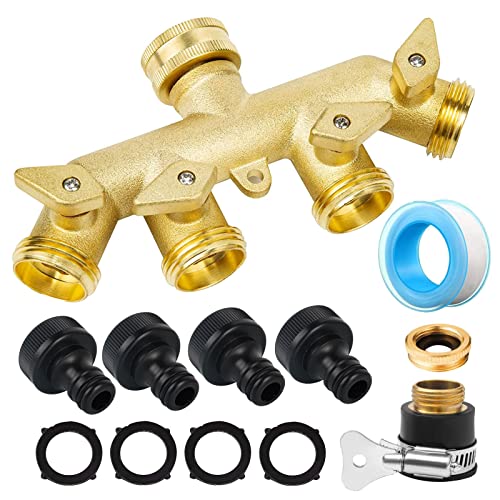 Gardena Verteiler, Gardena Wasserverteiler, 3/4 Zoll und 1/2 Zoll Gardenas 4-Wege-Verteiler, für Gartenbewässerung, Küche, Waschen, Wasserdurchfluss Regulier- und Absperrbar von CHSEEO