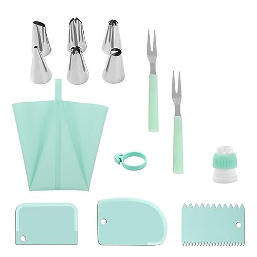 CHSEEO Profi-Spritzbeutel mit Tüllen, 14 Teilig Wiederverwendbar Backset mit Konverter, 12 Zoll Silikon Spritzbeutel, für zum Dekorieren von Torten, Cupcakes, Krapfen Torten Zubehör Set - Grün von CHSEEO