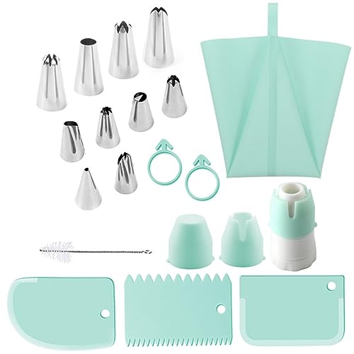 CHSEEO Profi-Spritzbeutel mit Tüllen, 18 Teilig Wiederverwendbar Backset mit Konverter, 12 Zoll Silikon Spritzbeutel, für zum Dekorieren von Torten, Cupcakes, Krapfen Torten Zubehör Set - Grün von CHSEEO