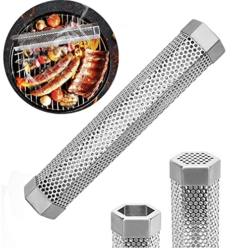 Räucherröhre, Pellet-Räucherschlauch, Räucherrohr Edelstahl, Gas-Grillzubehör oder Holzkohlegrill, BBQ Räucherröhre für Gasgrill und Kohlegrill Pellet Räucherbox von CHSEEO