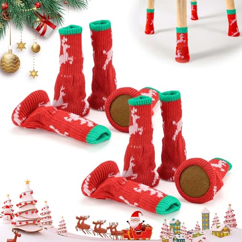 8 Stück Stuhlbeinsocken Weihnachten, CHSEROK Weihnachten Stuhlsocken, Roter Elch Stuhlbeinschutz, Weihnachtsdekoration, für Gartenstühle, Stuhlbeine von CHSEROK