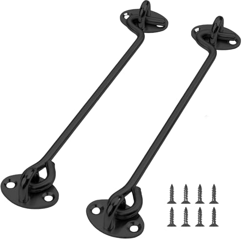 CHSEROK 2 Stück Sturmhaken mit Öse, 250 mm Edelstahl Tür Riegel, Schwarz Tür Sturmhaken, Verriegelungshaken mit Ösen, mit 8 Schrauben, für Haus, Garten, Zaun von CHSEROK