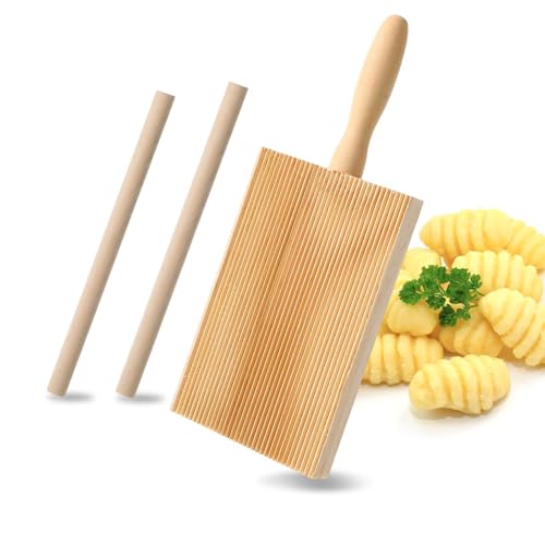 CHSEROK Gnocchi Brett mit Griff, Nudelbrett mit 2 Holzstäbchen, Nudelbrett für Gnocchi, für Herstellung von Gnocchi in Nudelform von CHSEROK