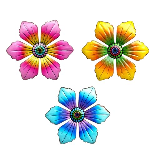 CHSEROK Wanddeko Metall, 3 Stück Metall Wandschmuck, Blumenmuster Wand Deko Wohnzimmer, mit Doppelseitigem Klebeband,Blumen Wanddeko von CHSEROK