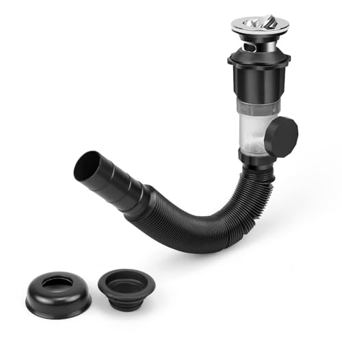 Flexibler Ablaufschlauch, CHSEROK Schwarz Ablaufgarnitur Waschbecken, für Abflussrohr Waschbecken Ø 30 mm/32 mm, Erweiterbar 320-800mm Platzsparend von CHSEROK