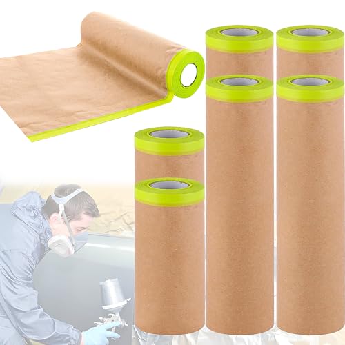 CHSG 6 Stücke Kraftpapier Vorgeklebte Abdeckfolie, Maler Abdeckpapier, 2 Stücke 15cmx13m and 4 Stücke 30cmx13m Zuhause Staubtuch, Hochtemperaturbeständig und Robust, Wiederverwendbar von CHSG