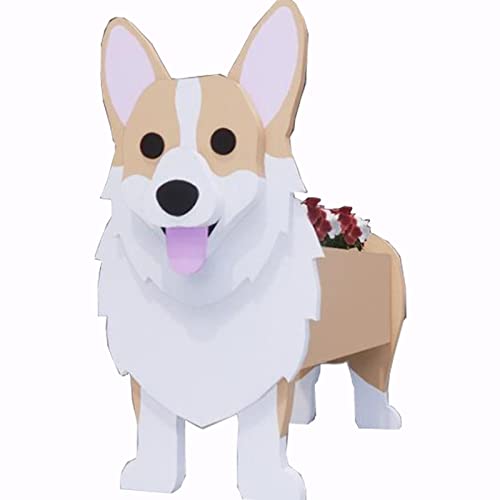 CHSUFBTY Geschenk for Hundeliebhaber: Niedlicher PVC-Pflanztopf mit Drainage | Hundeform | Leicht zu bewegen | Garten-Terrasse-Heimdeko(Corgi,43 * 25cm) von CHSUFBTY