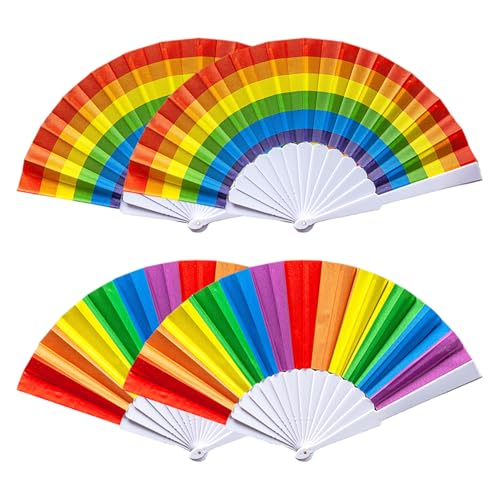 4 Regenbogen-Faltfächer, Farblich Passende Faltbare Handfächer, Handgehaltene Faltfächer, Pride-Regenbogenfächer, Tanz-Faltfächer, Geeignet Für Auftritte Und Pride-Partys von CHSZSH