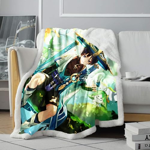 CHTLIFQ 3D Muster Sherpa Decke Genshin Impact Wanderer Fuzzy Decke Bettüberwurf Ganzjahres Überwurf Decken Kinder Kind Erwachsene 59 x 78,7 Zoll Sherpa (150 x 200 cm) von CHTLIFQ