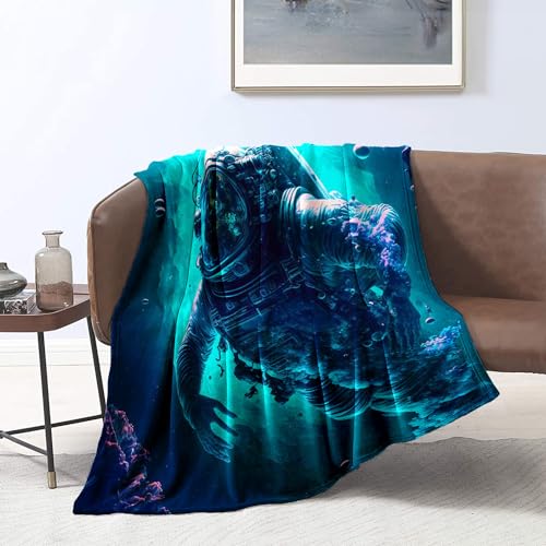 CHTLIFQ Decke wirft Astronauten im Ozean 3D Druck Decke Bettdecke Mikrofaserdecke Herbst Winter Decken Kinderbett oder Couch 31,5 x 47,3 Zoll Flanell (80 x 120 cm) von CHTLIFQ