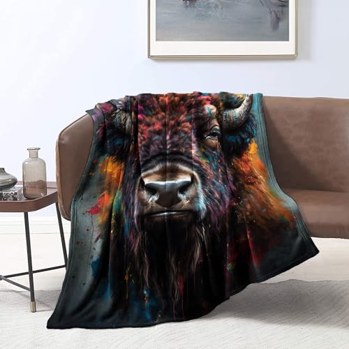 CHTLIFQ Flanelldecke, 3D Design, Bettdecke, Bison Malerei, Camping, Nickerchen, Kuscheln, für alle Jahreszeiten, für Kinder und Erwachsene, Schlafzimmerdekoration, 150 x 200 cm, Flanell von CHTLIFQ