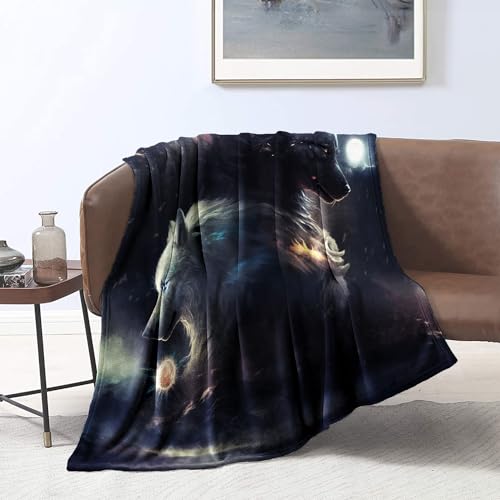 Fleece Überwurfdecke, 3D Bettwäsche, Skoll und Hati, Warmer und weicher Teppich, weiche und warme Herbst Winter Decken für Erwachsene und Kinder, 150 x 200 cm, Flanell von CHTLIFQ