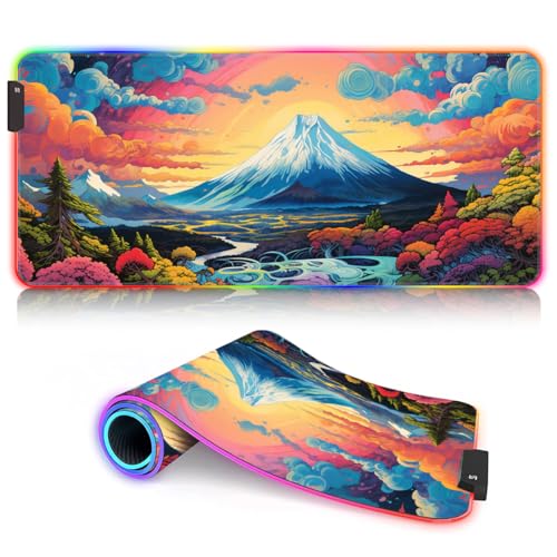 XXL Large Desk Pad japan landscape RGB Keyboard Mat with Extended Size XXL（35.4 x 15.7x 0.12 inches) Full Desk Keyboard Mouse Pad Smooth Cloth Surface 9 static colors and 3 dynamic von CHTXD