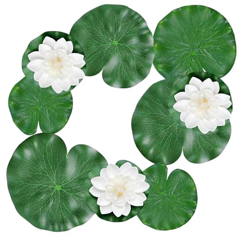 CHUANFU 9 Stück Künstliche Seerosen, Eva Schwimmende Blumen, Seerose Lotusblüte, Künstlich Teichpflanzen, Miniteich Deko für Fischteich Aquarium Garten Teich Terrasse von CHUANFU