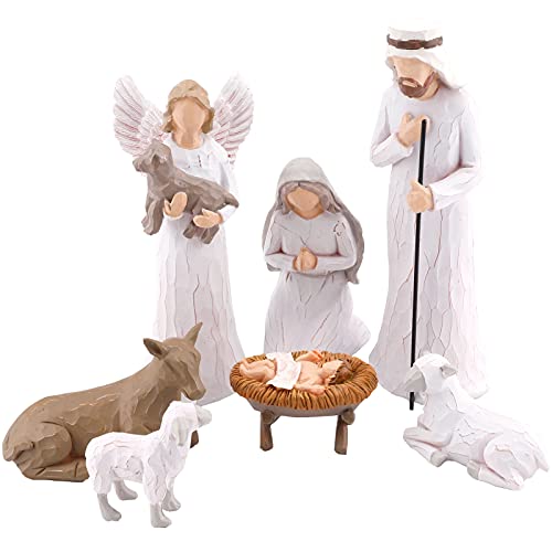 CHUANGLI Krippe Set für Weihnachten Innen - Harz Weihnachtskrippe mit Figuren, Traditionelle Figur Statue Set für Jesus Geburtssets und Dekorationen von CHUANGLI