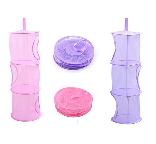CHUANGOU 2 Stück Set Hängender Speicherkorb Kinder，Faltbarer Organizer，mit 3 Ebenen tragbar faltbar, für Kleine Kleidung. von CHUANGOU