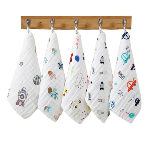CHUANGOU Baby Muslin Wash Cloth, Baby Soft Natural Cotton Face Towel, 5 Pieces Wet Wipes, 6 Layers Extra Soft Newborn Face Towels(Blau) von CHUANGOU