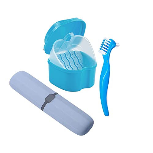 CHUANGOU Denture Care Set, Denture Box, Denture Brushes Denture Baths with Vents, Denture Brush on Both Sides with a Storage Box for Toothbrushes for Denture Cleaning (Blue) von CHUANGOU