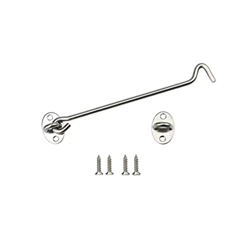 CHUANGOU Storm Hooks with Eyelet, Cabin Hooks Stainless Steel, Tür Windhaken for Swinging Doors, Window Shutters, Barn Door, Garden Gate Latch with 4 Mounting Screws Silver (150 mm) von CHUANGOU