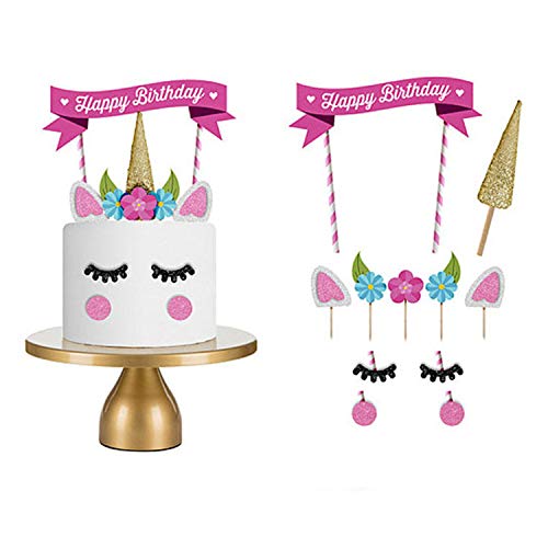 CHUANGOU TX Set di Decorazione per Cupcake Topper per Cupcake fatte a Mano Con unicorno, Con ciglia - riutilizzabili - per Feste di Compleanno, matrimoni, Baby Shower von CHUANGOU
