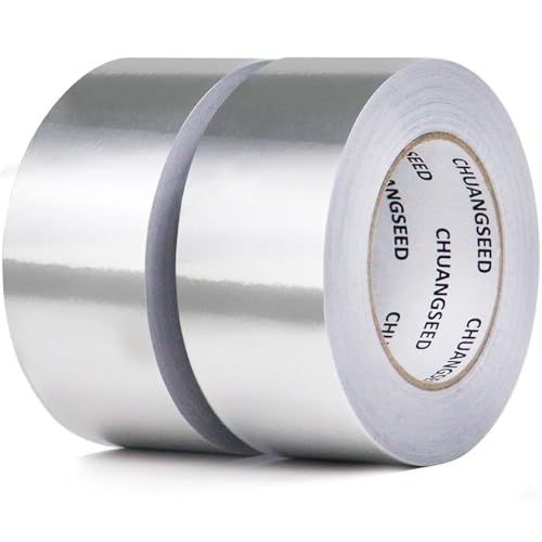CHUANGSEED 2 Rolle Aluminium Klebeban 50mmx50M alu klebeband Kücheninstallationen, Abschirmung und Isolierung, Dichtungsreparatur, selbstklebendes Aluminiumfolienband, hohe Temperaturbeständigkeit von CHUANGSEED