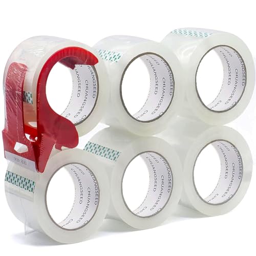 CHUANGSEED 6 Rollen,Clear packing tape with dispenser, 48mmx66m Packband Paketklebeband Transparent mit Plastik Abroller, Paketklebeband zum Verpacken von Paketen und Versandschachteln CHUANGSEED 6 Rollen,Clear packing tape with dispenser, 48mmx66m Packband Paketklebeband Transparent mit Plastik Abroller, Paketklebeband zum Verpacken von Paketen und Versandschachteln von CHUANGSEED