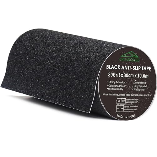 Rutschfestes Schleifband Schwarzes Anti-Rutsch-Klebeband 30cm x 10,6m High Grip Anti-Rutsch-Klebeband, für Treppen, Stufen, für Drinnen und Draußen Hochwertiges selbstklebendes Sicherheitsband von CHUANGSEED
