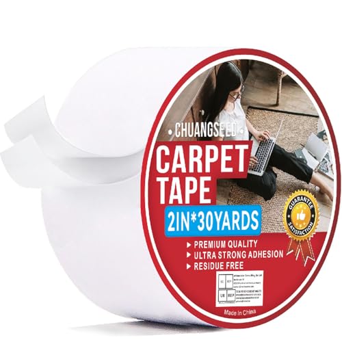 CHUANGSEED Teppichklebeband Doppelseitig extra stark 2X30Y(50mm x 27.4m) Doppelseitig Klebeband für professionellen und den privaten Gebrauch Teppichklebeband (2 Inch x 30 Yards) von CHUANGSEED